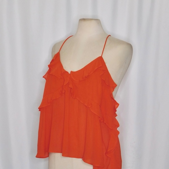 J. CREW Drapey Ruffle Tank Top Airy Chiffon Orange Red Gauzy Ruffles X-Large - Picture 7 of 15